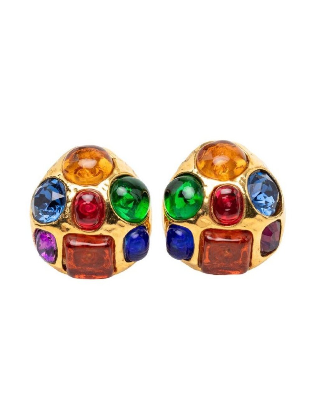 Chanel Vintage Earrings Gold Multicolor Plated Stone